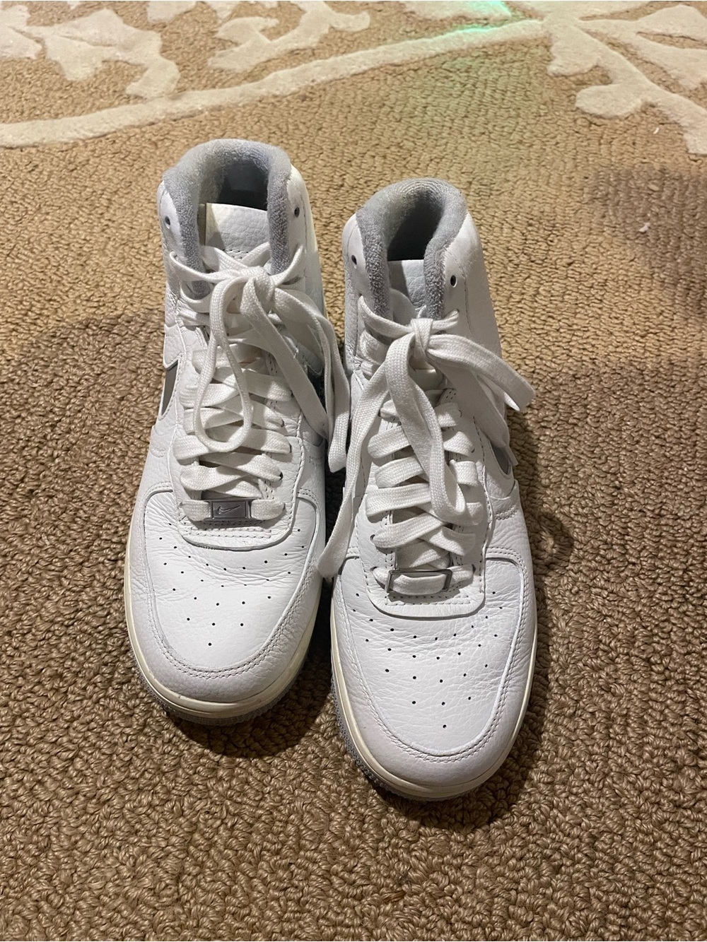 Women’s Nike Air Force 1 sneakers, size 8, white silver pink